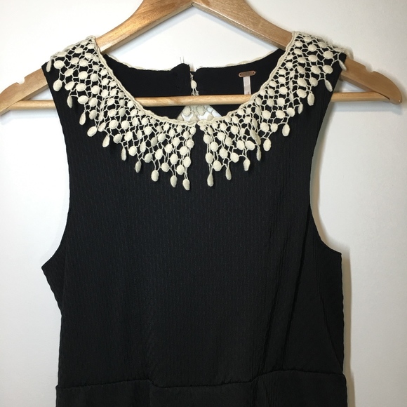 Free People Black Fit and Flare Dress Lace Collar - Picture 4 of 8